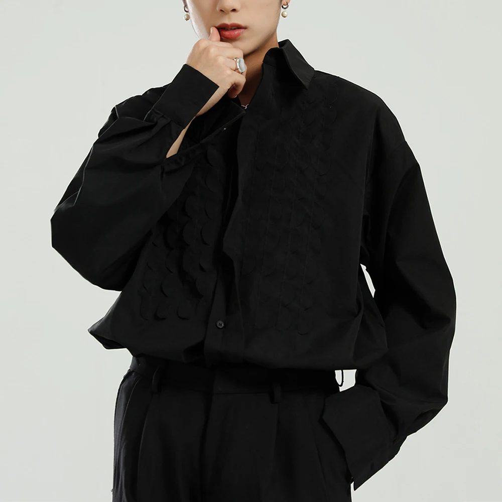 Men's Casual Shirt Men Solid Color Long Sleeve Blouse Chic Fashion Handsome Male Tops 2021 Streetwear Camisas