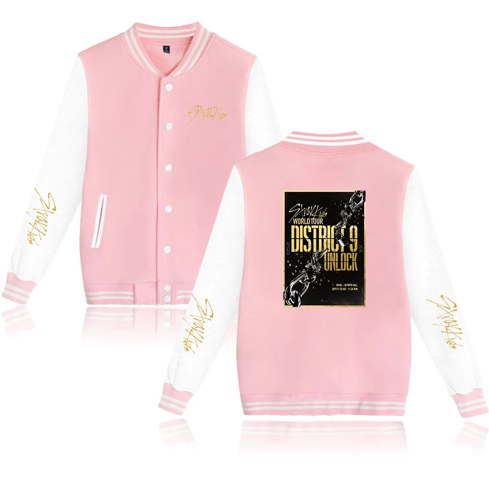 New 2020 Stray Kids Their World Tour District 9 Unlock 2D Print Baseball Sweatshirt Casual Jacket Men/women Clothes | Мужская одежда