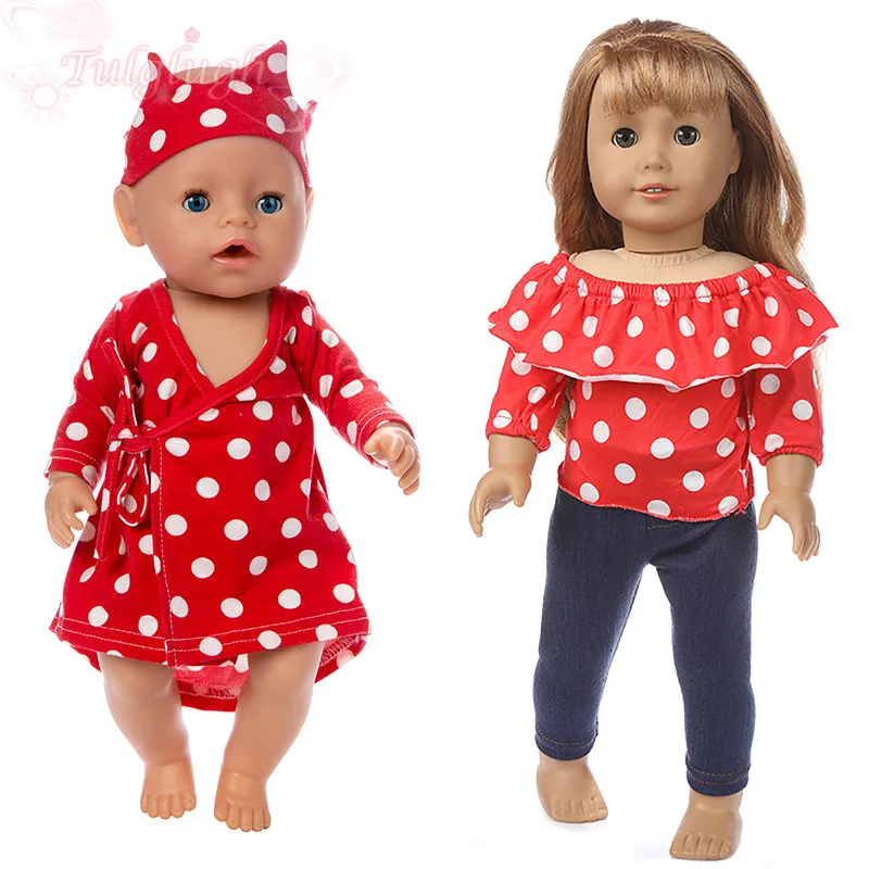 

Пижамный костюм в красный горошек, подходит для 18-дюймовых американских кукол, игрушек для девочек, 43 см, одежда для новорожденных, кукол, ак...