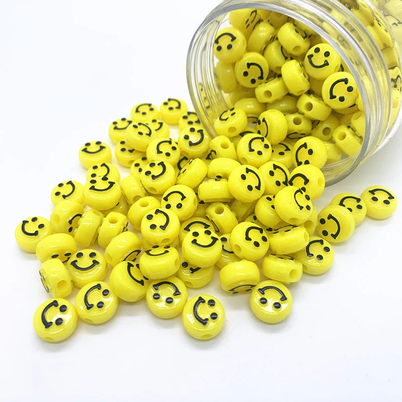 

30pcs 10mm Yellow Simulation Smiley face Acrylic Shape Spacer Beads For DIY Handmade Jewelry Accessories Make#10