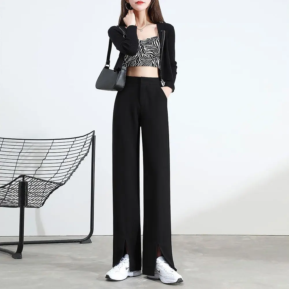 

Women's 2021 New Split Pants Women's High-waist Straight Drape Mopping Suit Wide-leg Pants Trousers Pants for Women