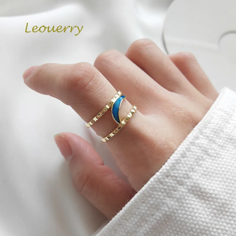 Leouerry 925 пробы серебро звездное Голубая Луна Кольцо геометрический золота в виде