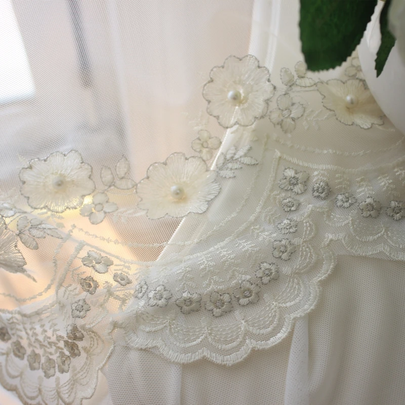 

Korean Lace Pearl Embroidery Curtain For Living Room Luxury Princess Curtain For Bedroom Sheer Tulle Drape Fabric X226#40