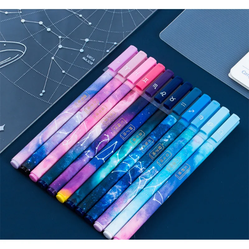 Гелевая ручка с 12 созвездиями со звездами черная 0 5 полной иглой милая креативная