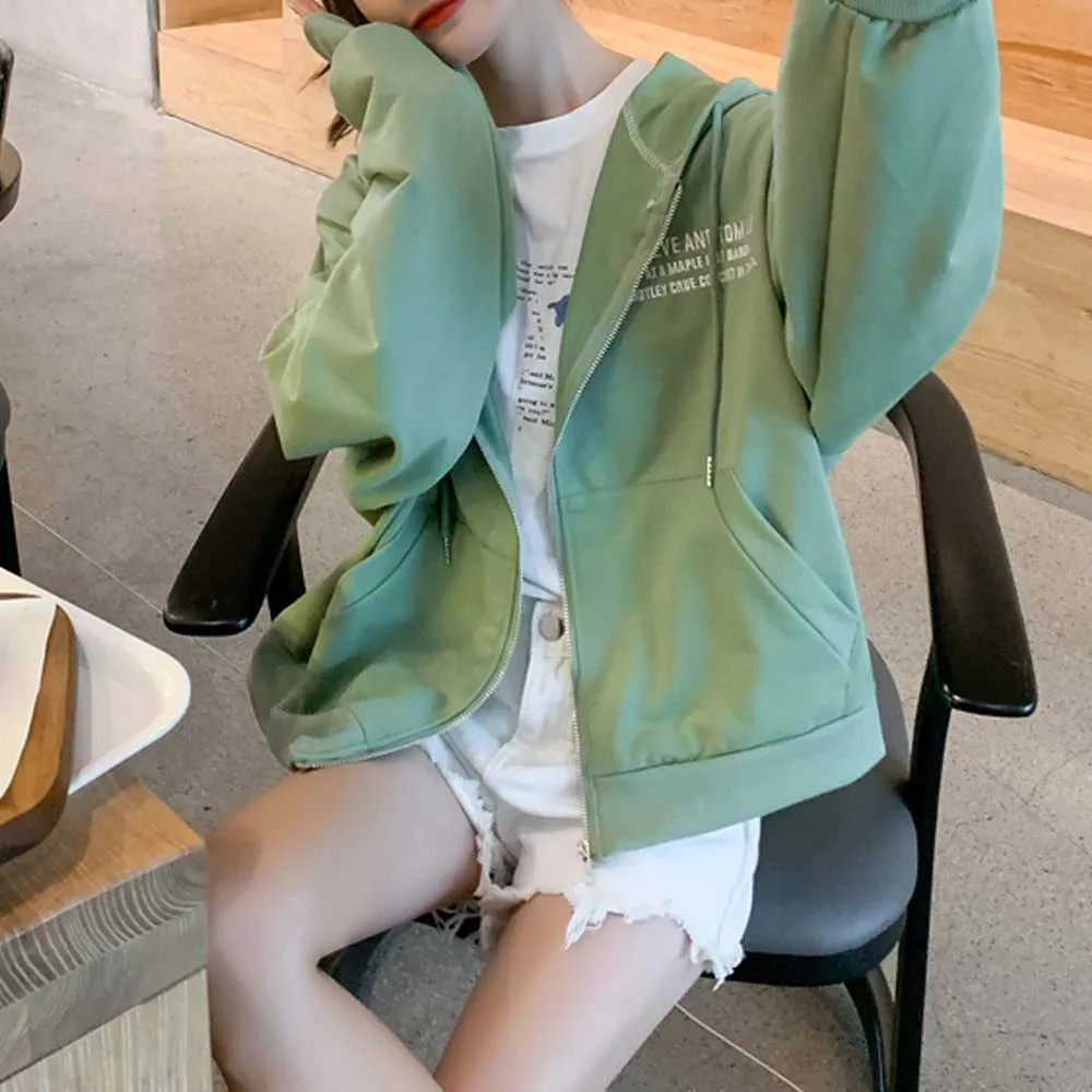 

Autumn Fashion Zipper Hoodies Women Casual Coat Oversized Long Sleeve Letters Pockets Sweatshirt Cardigan Korean Jacket Clothes