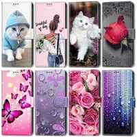 cat butterfly rose cute wallet cover for redmi note 4 4x 7 8 8t 9 10 pro mi poco x3 nfc m3 pet flower girls boys phone case d08g