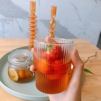 nordic water bottle glass cups gold vertical stripe glass creative fruit juice drinking water cup set milk bottle free shipping