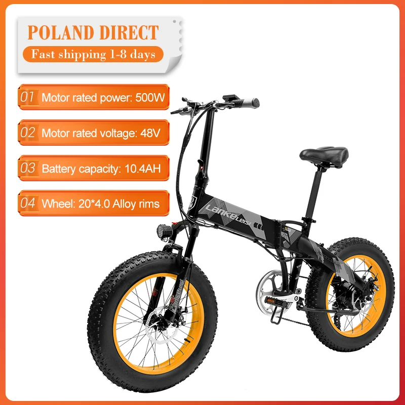 [EU Direct] Lankeleisi 20 дюймов складной электрический велосипед 48V 500W 4 0 Fat Tire Максимальная