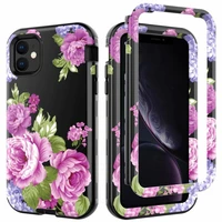 360 full hybrid armor phone case for iphone 11 pro max 12 13 coque flower pattern cover marble pc silicon bumper shockproof case