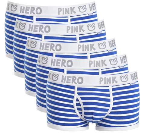 As shown Горячая Распродажа: 5 шт./лот Pink Heroes высокого качества нижнее белье из хлопка, Для мужчин шорты-боксеры Классический Полосатый мужской нижнее белье удобные U-сумка - Цвет: As shown