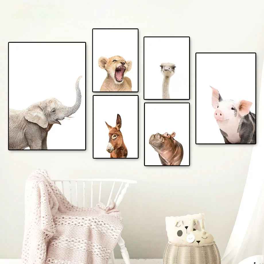 Милый Лев бегемот попугай слон страусиная свинка настенная живопись