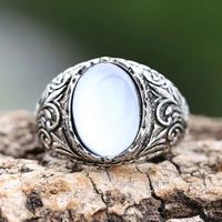 new design punk retro white moonstone pattern ring unisex fashion trend hip hop rock style popular party jewelry creative gift