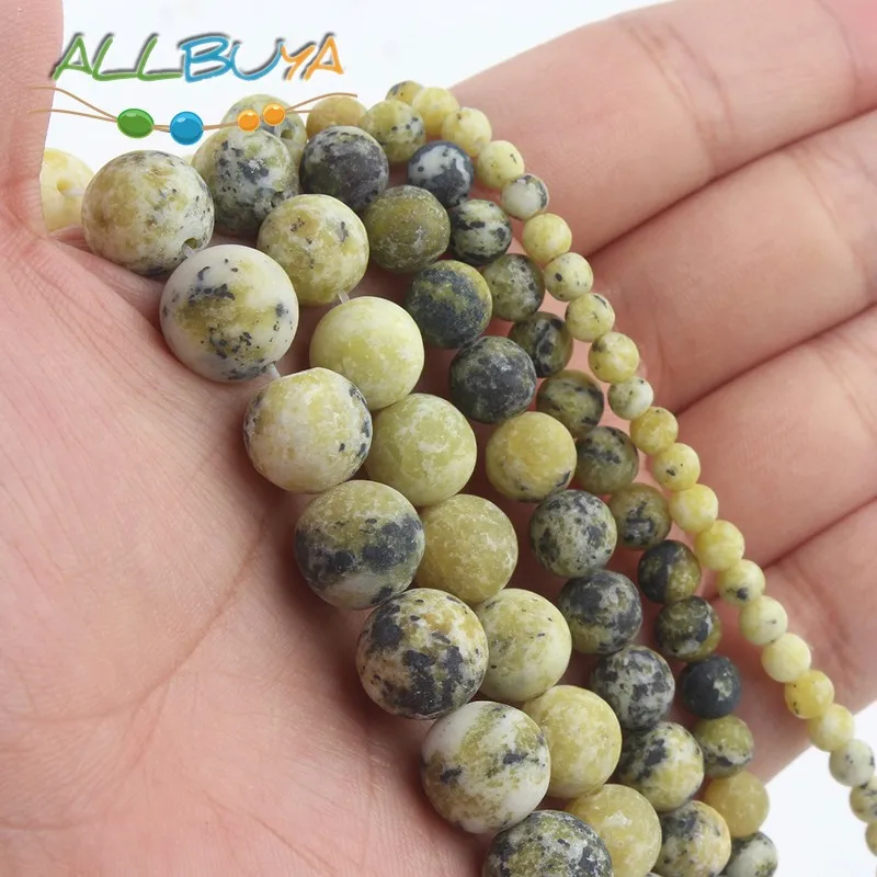 

4/6/8/10mm Natural Matte Yellow Green Turquoises Beads Round Minerals Loose Stone Beads For Jewelry Making Diy Bracelet 15 Inch