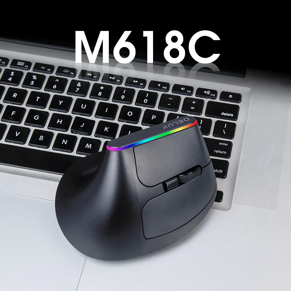 delux m618c wireless mouse ergonomic vertical 6 buttons gaming mouse rgb 1600 dpi optical mice with for pc laptop free global shipping
