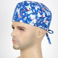 men print scrub cap in 100 with tie back band for most of the men head