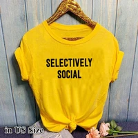 selectively social letter print yellow t shirt women short sleeve o neck loose tshirt summer women causal tee shirt tops clothes