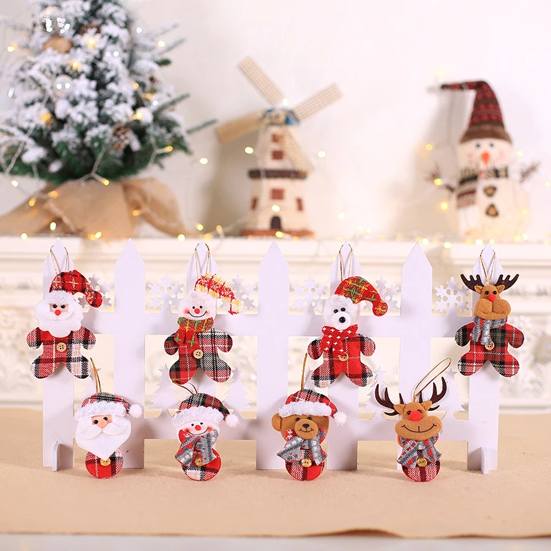 4pcs 12*8cm Checker Cloth Cartoon Christmas Tree Mini Doll Toy Hotel Home New Year Decor Xmas Pendant Windows Drop Ornament | Дом и сад