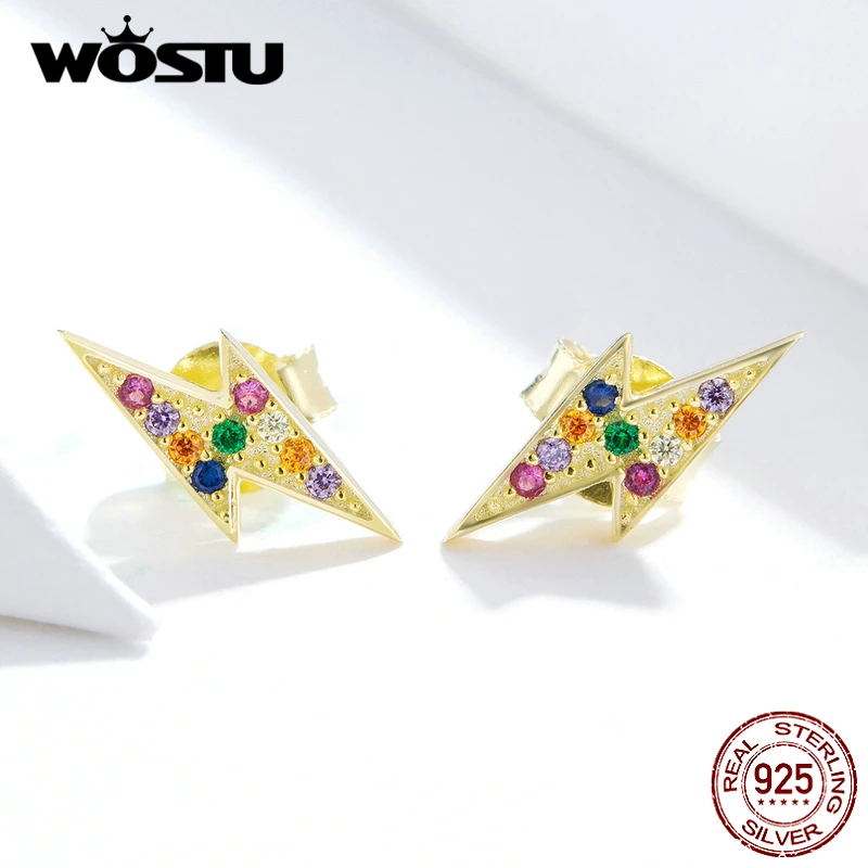 WOSTU подлинные сережки молния из 925 пробы серебра новый дизайн 2019 золотой цвет с