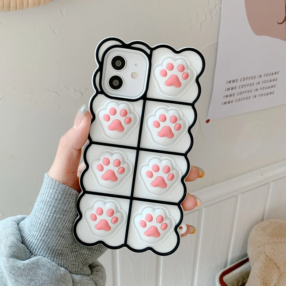 cute reliver stress bubble cat paw case for xiaomi redmi note 10 pro 9 9t k40 k30 mi 10t lite 10i poco f2 pro x2 x3 phone cover free global shipping