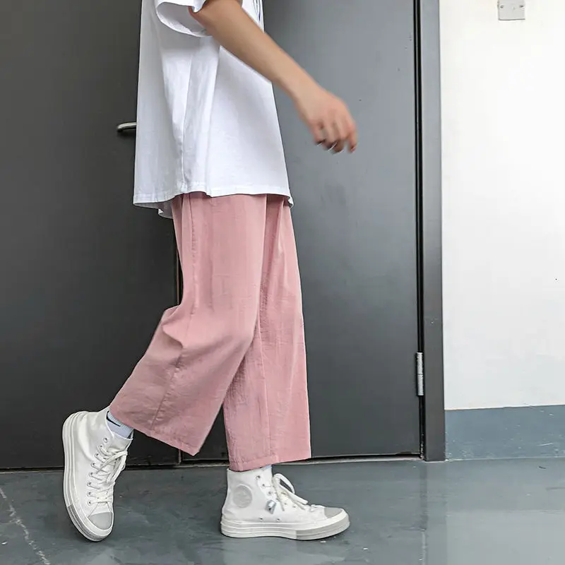 

Summer Thin Casual Pants Men's Fashion Multicolor Wide-leg Pants Men Streetwear Loose Breathable Drawstring Straight Pants Mens
