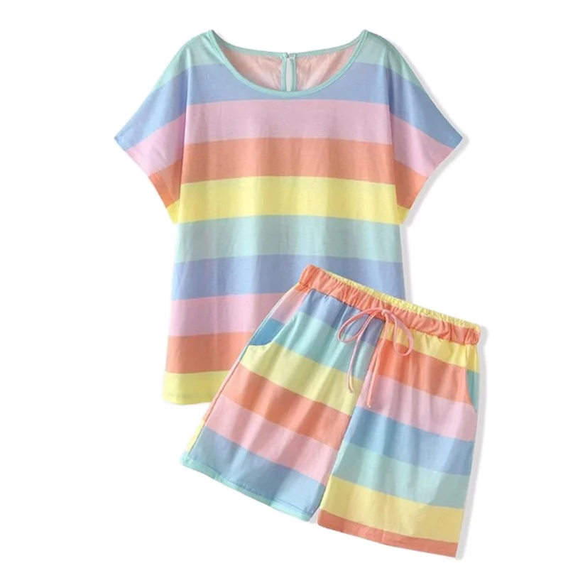 

Casual Two-piece Cover Belly Beach Swimsuit New Striped Home Pajamas Suit Sweat Suits Women 2 Piece Outfits for Women