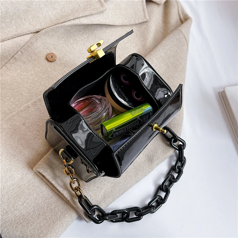 

Fancy Box Mini Patent Leather Crossbody Bags For Women Unique Design Chain Female Shoulder Bags Lacquered Party Purse New 2021