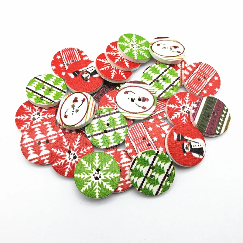 

15mm/20mm/25mm Christmas Patterns Mixed Wood Xmas Buttons 2 Holes Sewing Round DIY Crafts Snowflake Embellishments