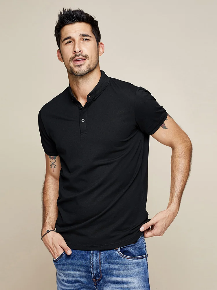 

VALVOELITE Tailor-made T-ShirtsSummer new Golden Classic pure color mercerized mesh eyedrop cotton slim over shirt sleeve