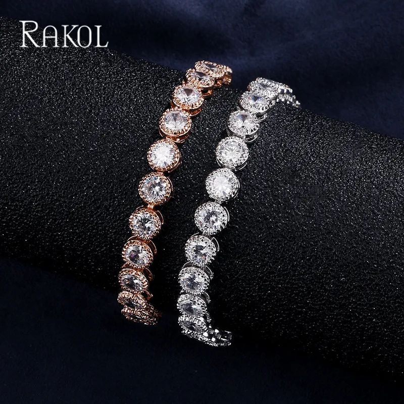 RAKOL AAA фианит Теннисный браслет элегантный стиль для женщин Римский белый золотой
