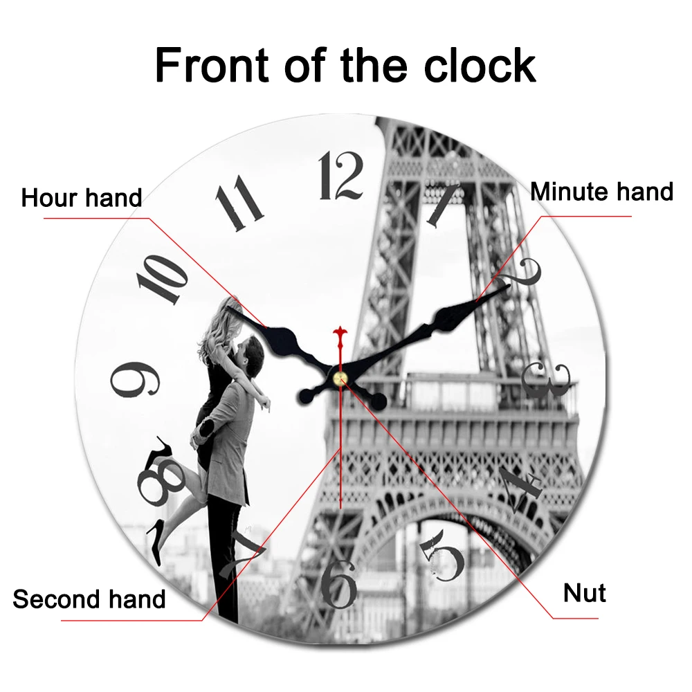 WONZOM Gray Lovers Tower Wooden Cardboard Wall Clock European Retro for Chic Home Office Cafe Decor Silent | Дом и сад