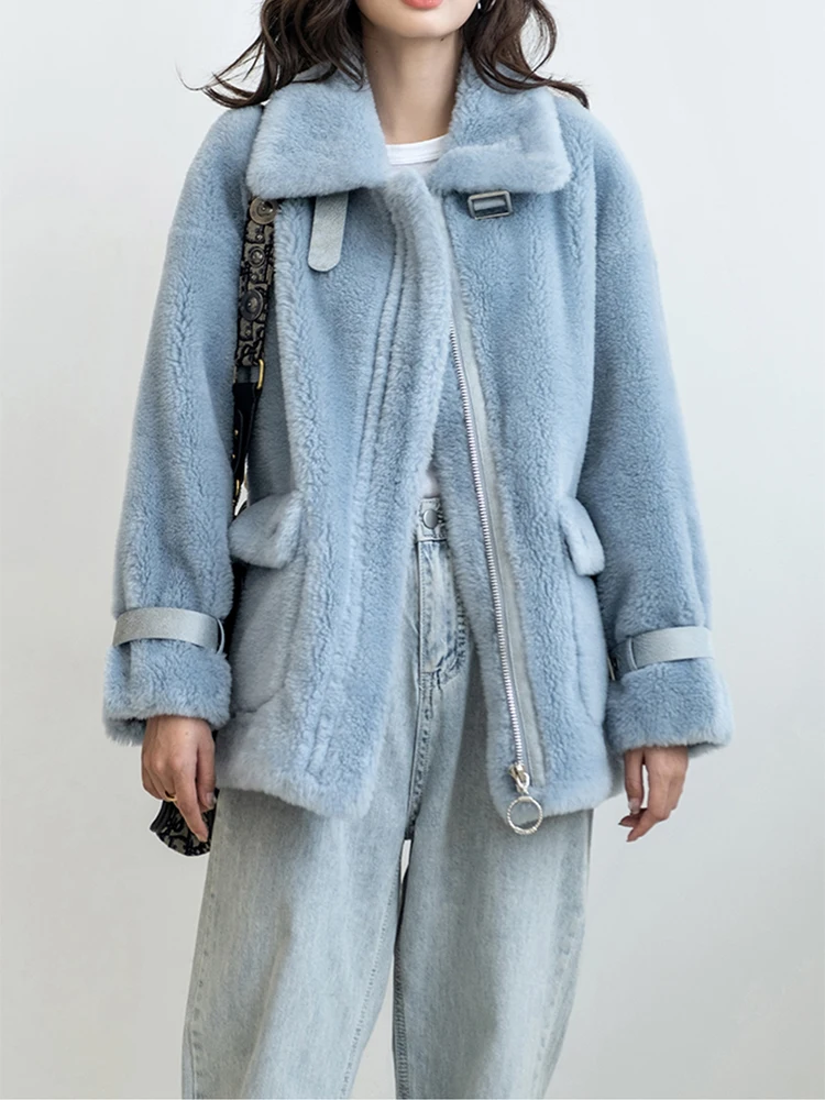 

Autumn Winter Sheep Shearing Jacket Women New Fashion Real Lamb Fur Coat Ladies Wool Warm Overcoat Female Outwear