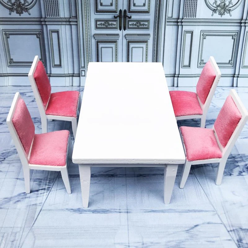 

5Pcs 1:12 Dollhouse Miniature Furniture Wooden Dining Table Chair Set Doll Toy