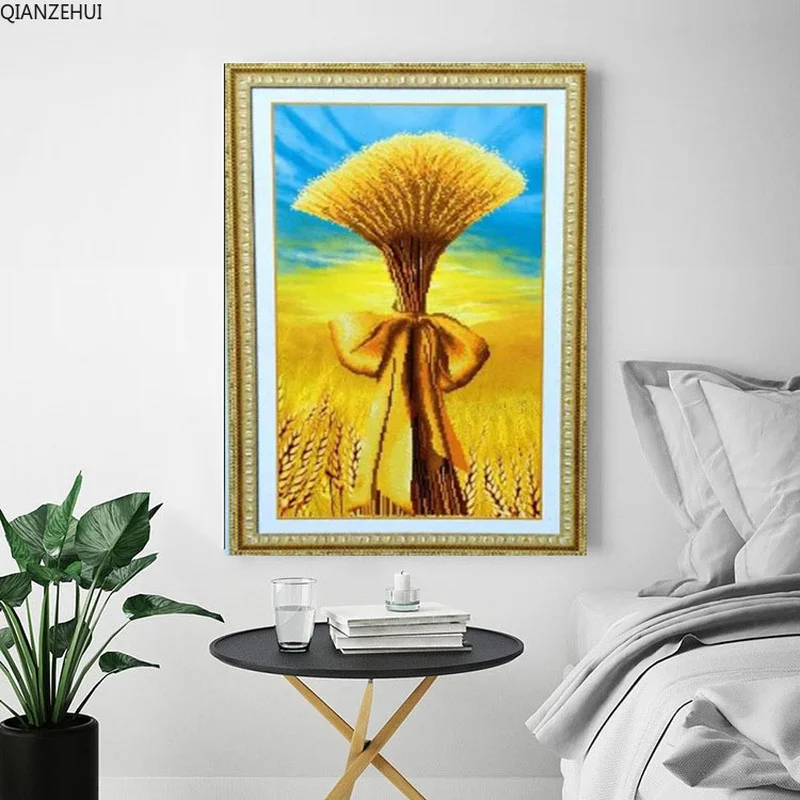 QIANZEHUI алмазная 5D Вышивка своими руками круглые алмазные рисования пшеничные уши