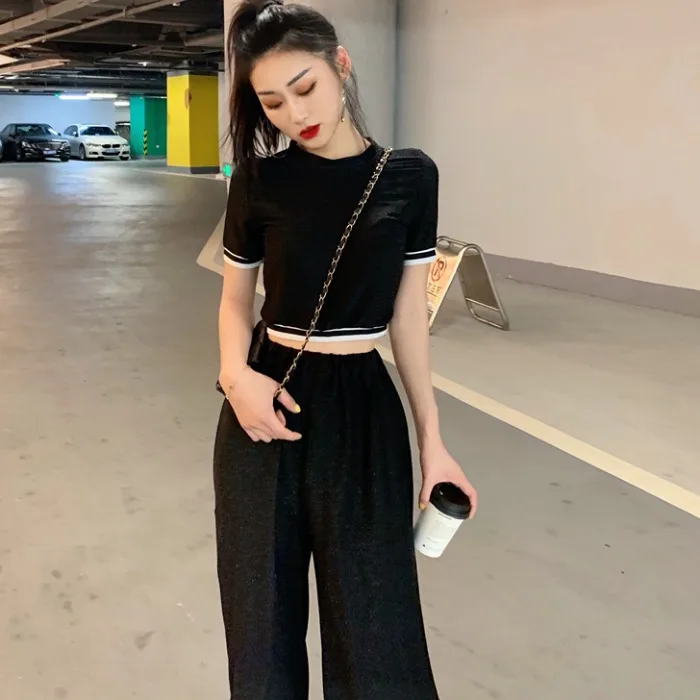 Модный летний женский комплект из двух предметов сексуальный топ с коротким