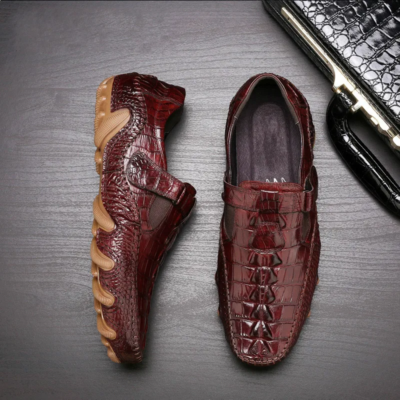 Мужская обувь для вождения из натуральной кожи лоферы с крокодиловым узором
