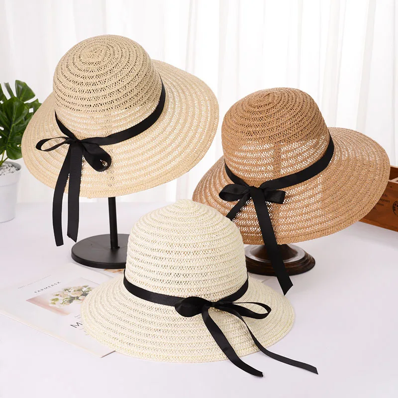 

Hot Sale Flat High Sun Hat Summer Spring Women's Travel Caps Straw Hat Bandages Beach Child Traw Hat Breathable Fashion Flower