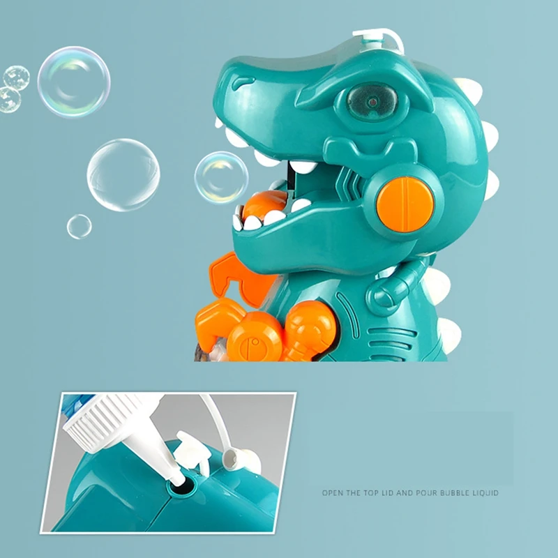 

Bubble Machine Dinosaur Bubble Blower Walk & Stay Still Two Settings Music & Light Bump Feature Toddler Toys for Kids