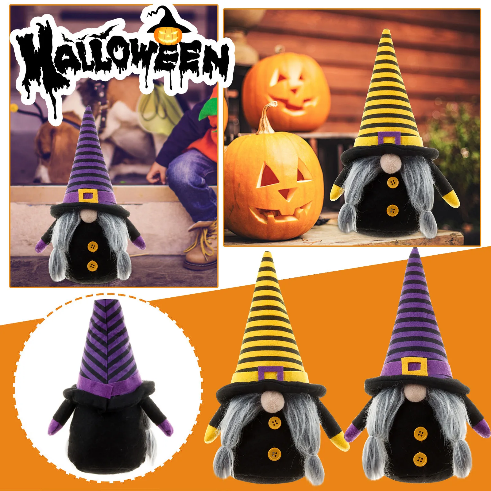 

1 set of 2pc Halloween dwarf doll ornaments Halloween Gnome Ornament Christmas Santa Handmade Faceless Plush Doll