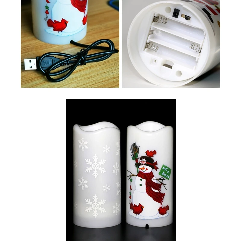 

Christmas Decoration Ornaments Creative LED Candle Projection Lamp Snowflake Snowman Pattern Night Light Home Decor Props