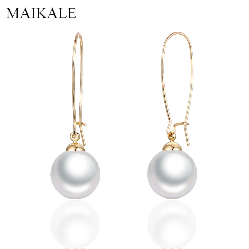 MAIKALE New Fashion Luxury Round Dangle Gold Camber Long Earrings Hanging Big Pearl Drop Earrings for Women Jewelry Brincos