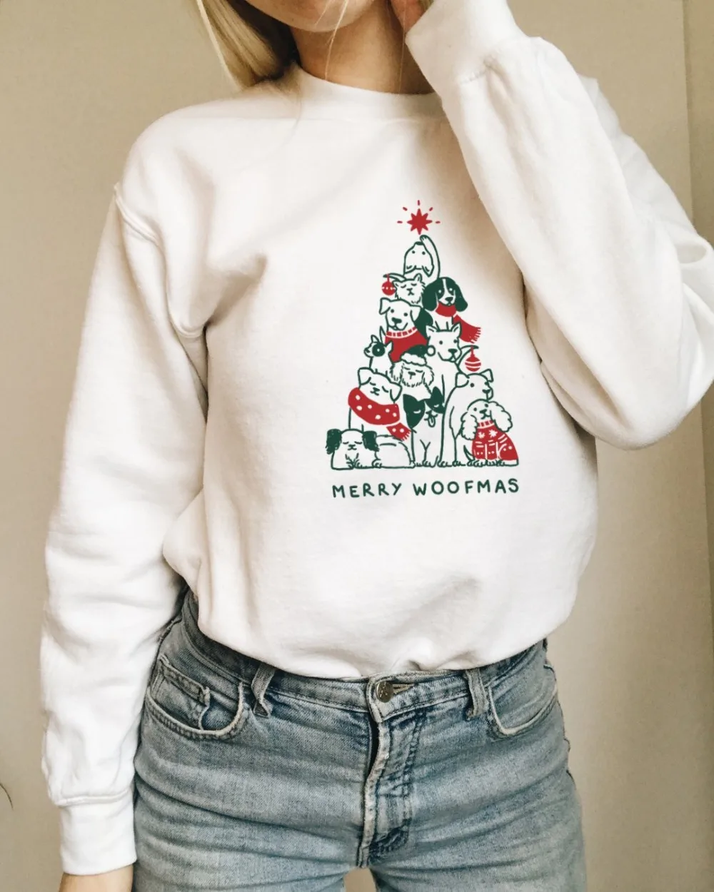 

Unisex Cotton Christmas Hoodies Merry Woofmas Colored Sweatshirt Funny Tumblr Merry Dog Slogan Graphic Pullover art Tops
