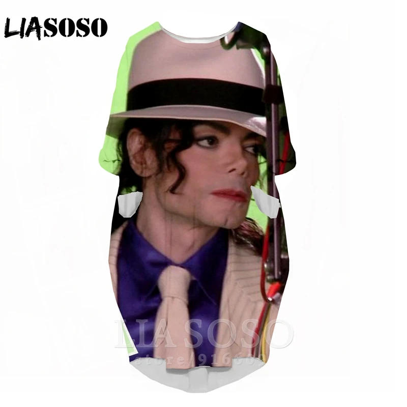

LIASOSO Fashion Knee-length skirt Suit Rock Harajuku Michael Jackson Top Women Anime Gown Logo Girl Clothing Long-Sleeve Dress
