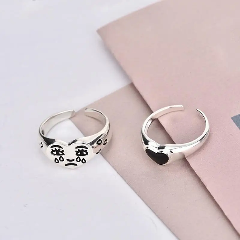 

Korean Personality Fashion Crying Heart Ring Open Adjustable Ring Trendy Vintage Personalized Jewelr