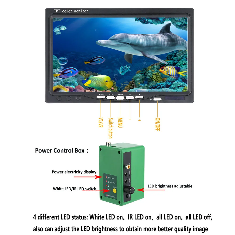 GAMWATER HD 7 inch Fish Finder Underwater Fishing Camera 1080P 15M/30M For Ice 15pcs White LEDs+15pcs IR LED | Спорт и развлечения