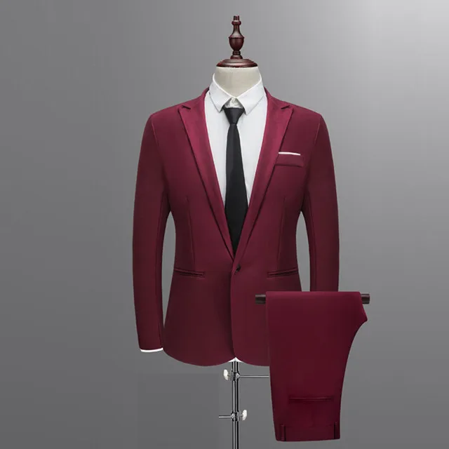 

2021 new design Men's Slim Button Suit Pure Color Dress Blazer Host Show Jacket Coat Pants New Mens Formal Blazer