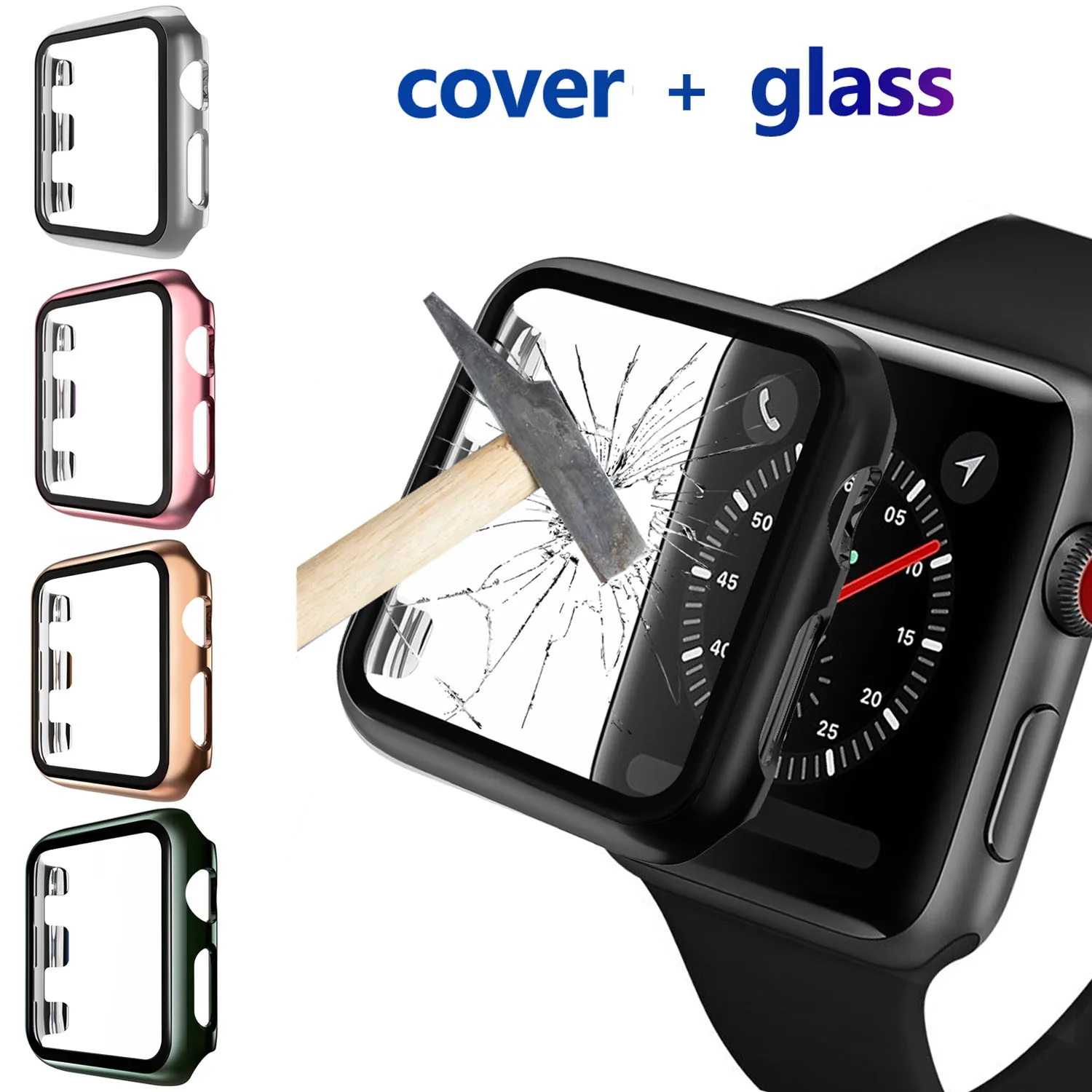 

Protective Case For Apple Watch 5 4 3 2 iWatch Band 42mm 38mm 44mm 40mm Cover Tempered Glass Screen Protector PC Plating Shell