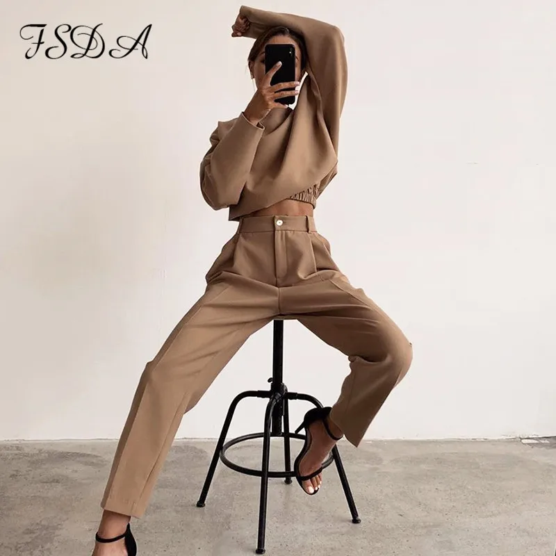 Женский комплект FSDA осенне зимний топ с длинными рукавами и брюки карандаш