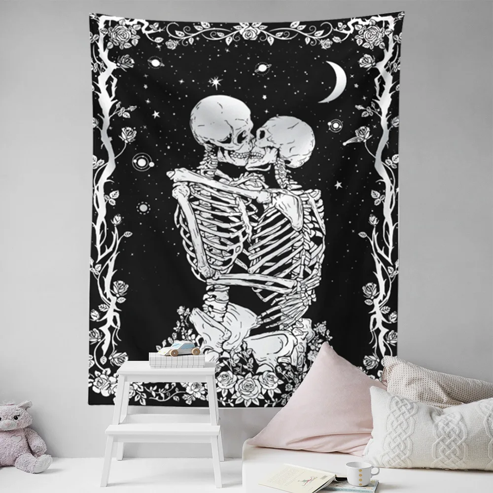 Психоделический череп гобелен Таро влюбленные настенные черепа цветок