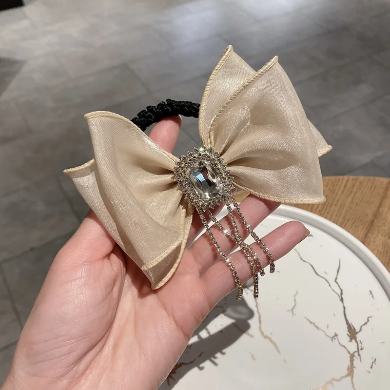 

Women Fashion Bow Hair Ties Lady Fashion Rhinestones Tassel Pearl Yarn Ponytail Hair Rope