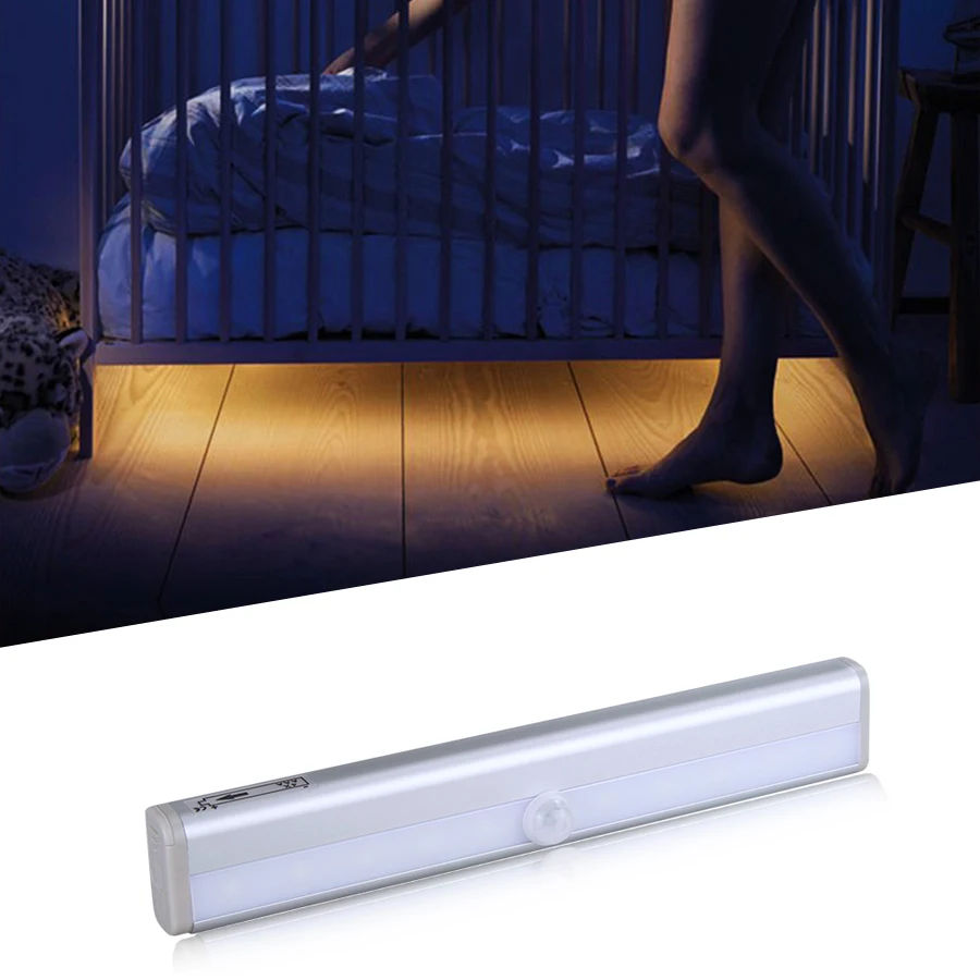 

Motion Sensor LED Cabinet Light 10 LEDs AAA Battery USB Rechargeable Night Lamp Closet Kitchen Bedroom Wardrobe Stairs Light